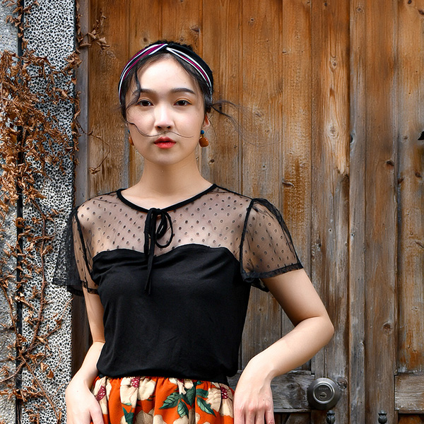 ST02008心之語 飄袖上衣(黑色)