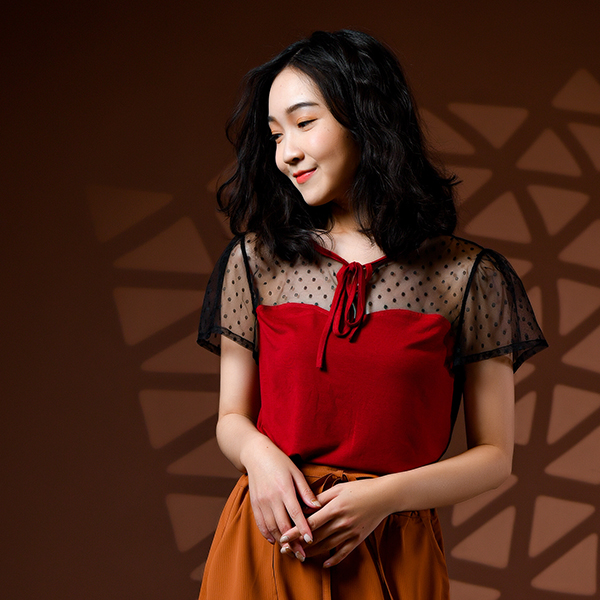 ST02008心之語 飄袖上衣(神秘紅)