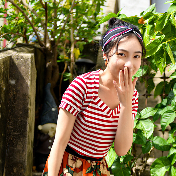 ST02016為夢航行 短袖上衣(紅白條)