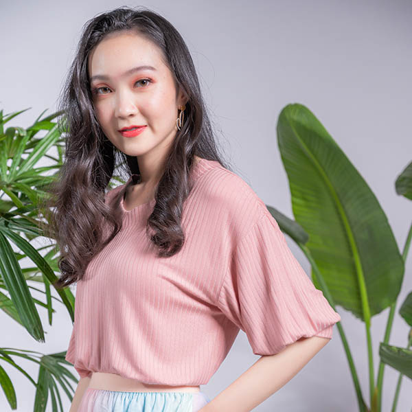 ST12012小花的秘密 七分袖上衣(蒼粉)